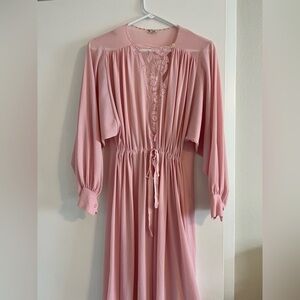 Vintage 1970s Pink Sheer Embroidered Prairie Dress
